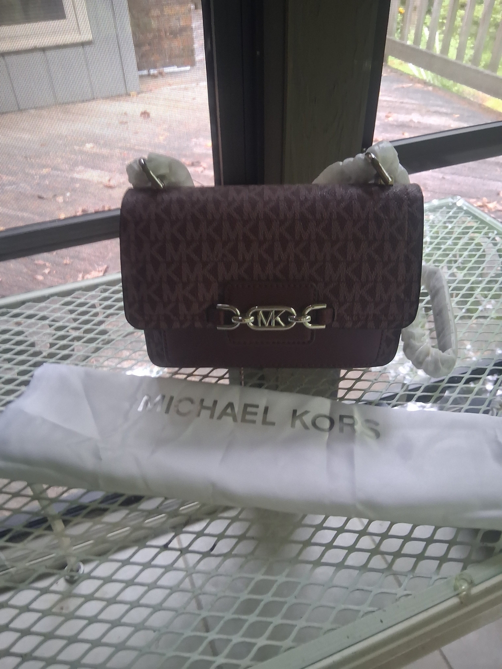 Michael Kors Brown Logo Crossbody with Gold Hardware
